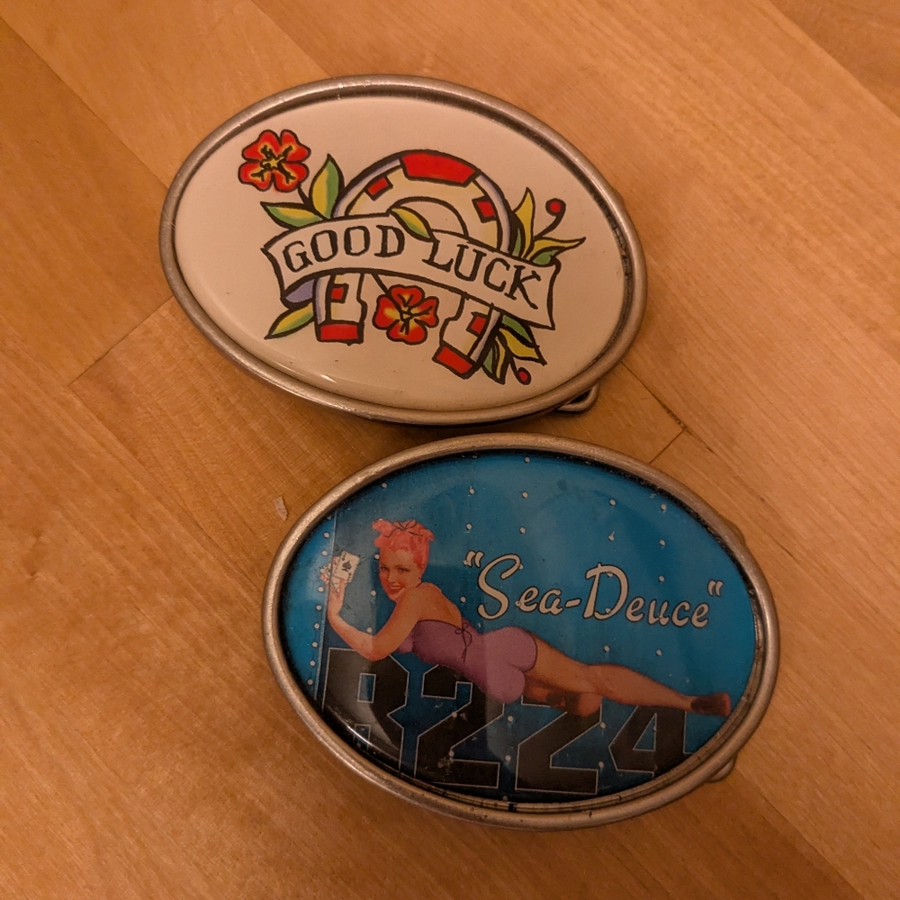 Vintage Style Belt Buckles, Lot Of 2 Retro 60s 70s Metal With Bottle Opener